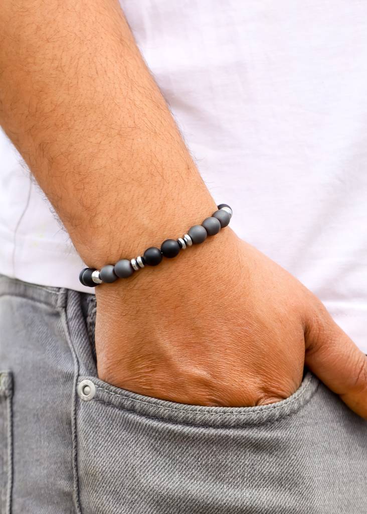 Matte Black Agate Druzy Beads Stretch Bracelet : AB10714