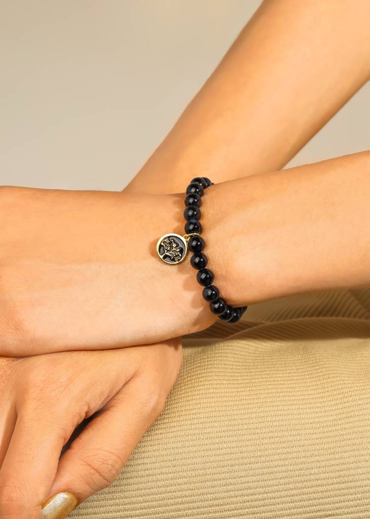 Black Onyx Tree Of Life Charm Bracelet : AB10724