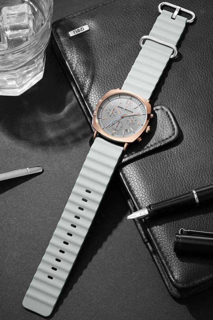 Daniel Hechter Paris Cluny Collection Multifunction Watch For Men With Round Dial, Date Display And Wavy Pattern  : DHM1019-05