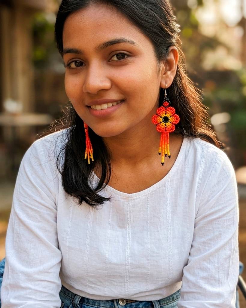 Orange And Red Flower Handmade Fringe Earring  For Girls And Womens Regular Wear Or Occasion Wear : 14
