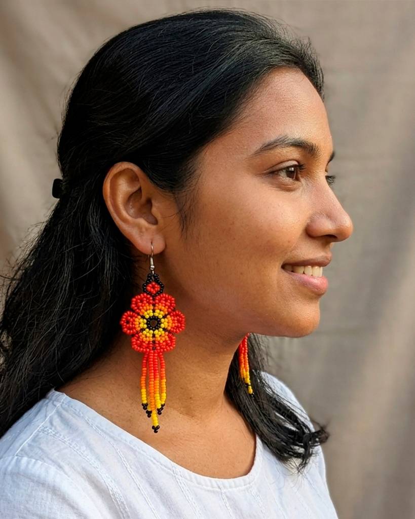 Orange And Red Flower Handmade Fringe Earring  For Girls And Womens Regular Wear Or Occasion Wear : 14