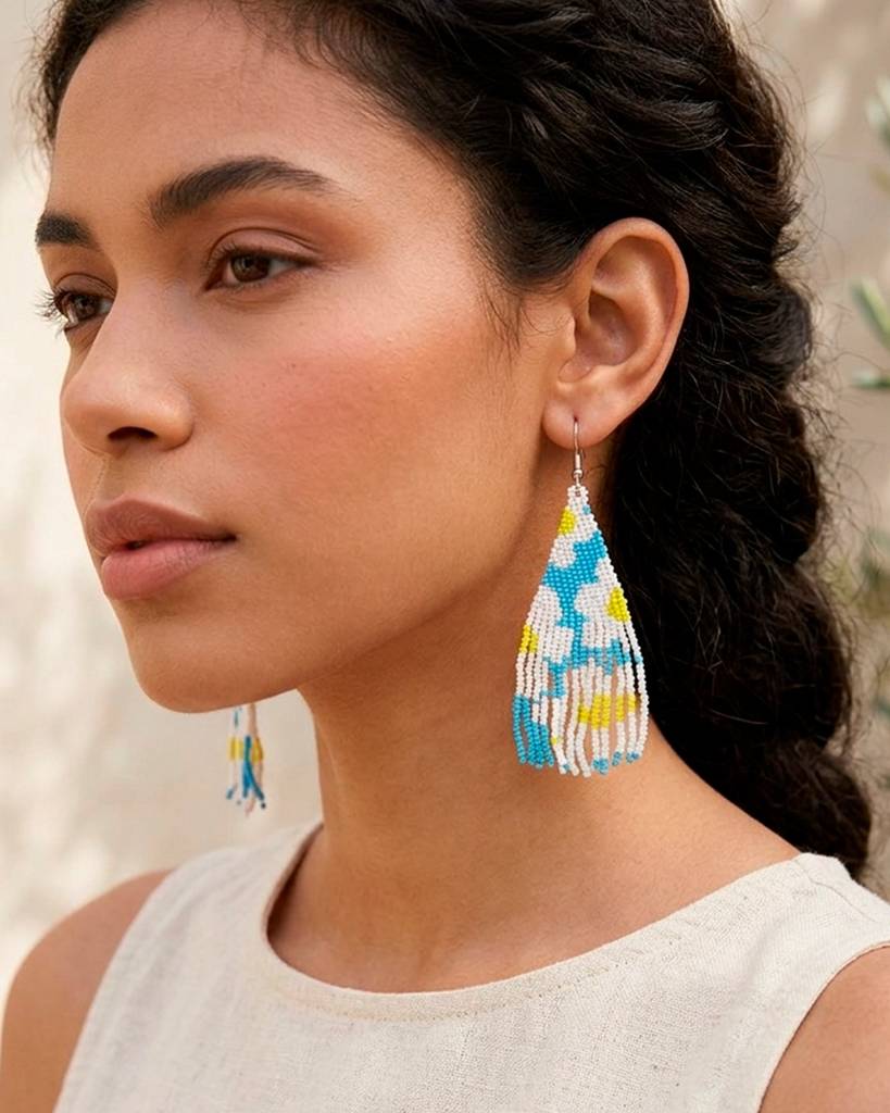 Daisy Flowers In Sky Blue Handmade Fringe Earrings For Girls And Womens : 29