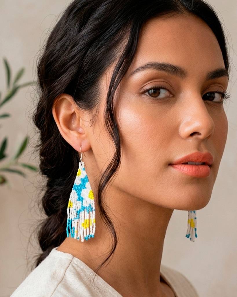 Daisy Flowers In Sky Blue Handmade Fringe Earrings For Girls And Womens : 29