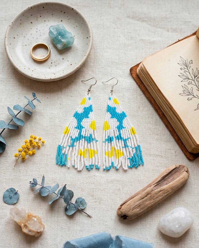 Daisy Flowers In Sky Blue Handmade Fringe Earrings For Girls And Womens : 29