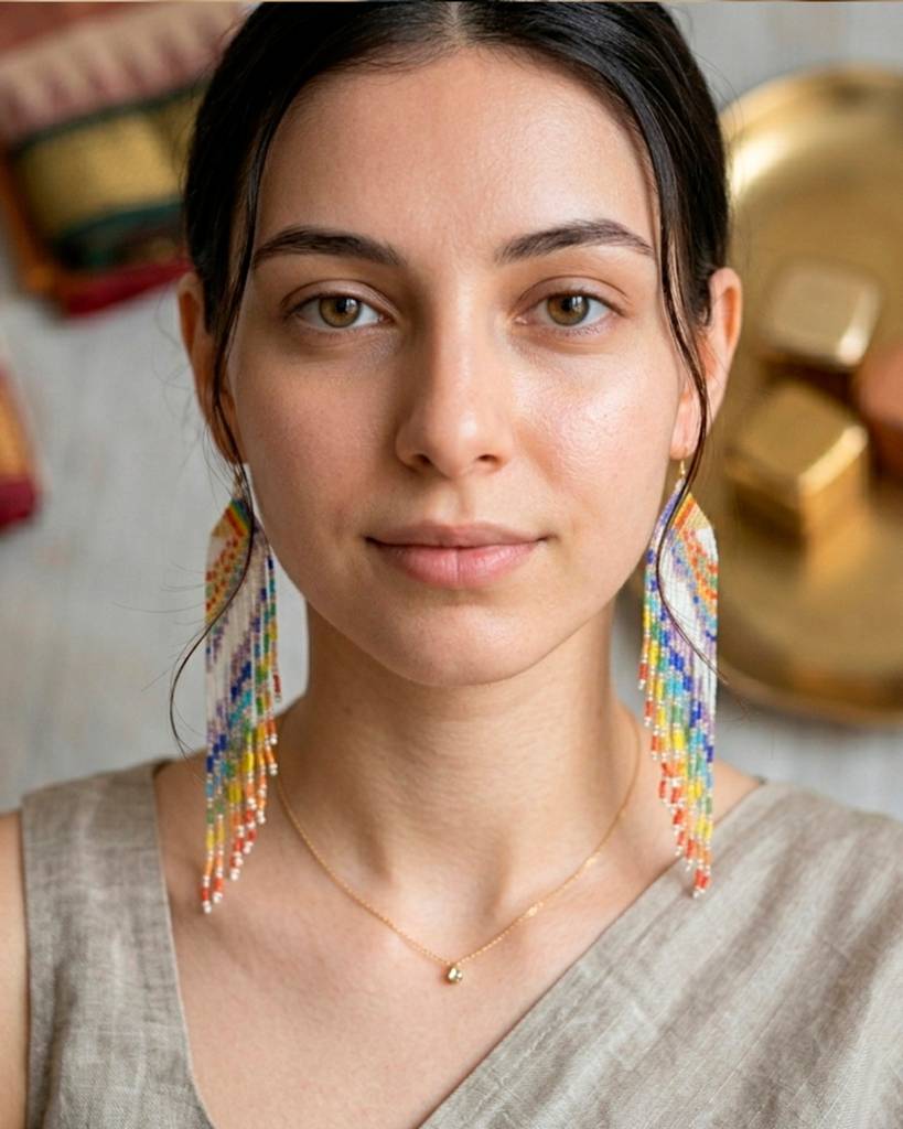 Long Rainbow Colour Fringe Earrings : 4