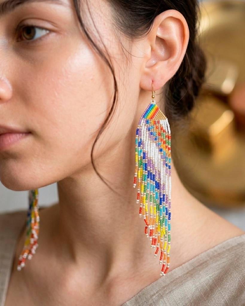 Long Rainbow Colour Fringe Earrings : 4