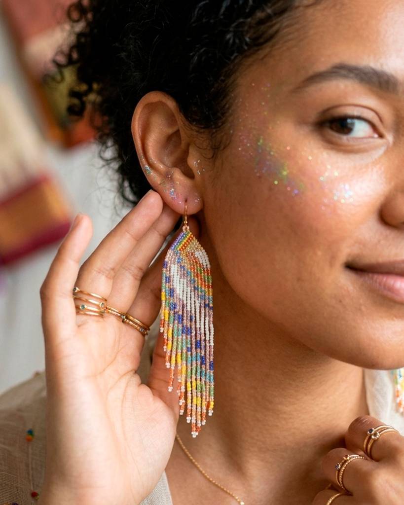 Long Rainbow Colour Fringe Earrings : 4