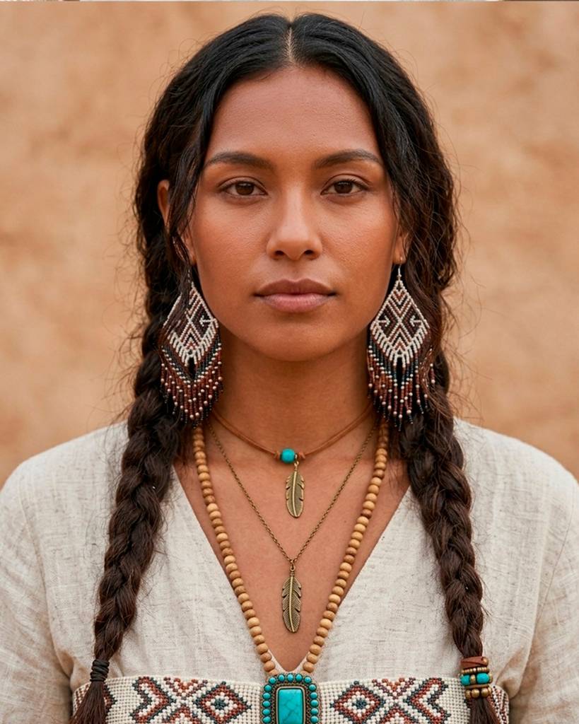 Tribal Design Beaded Fringe Earrings : 5