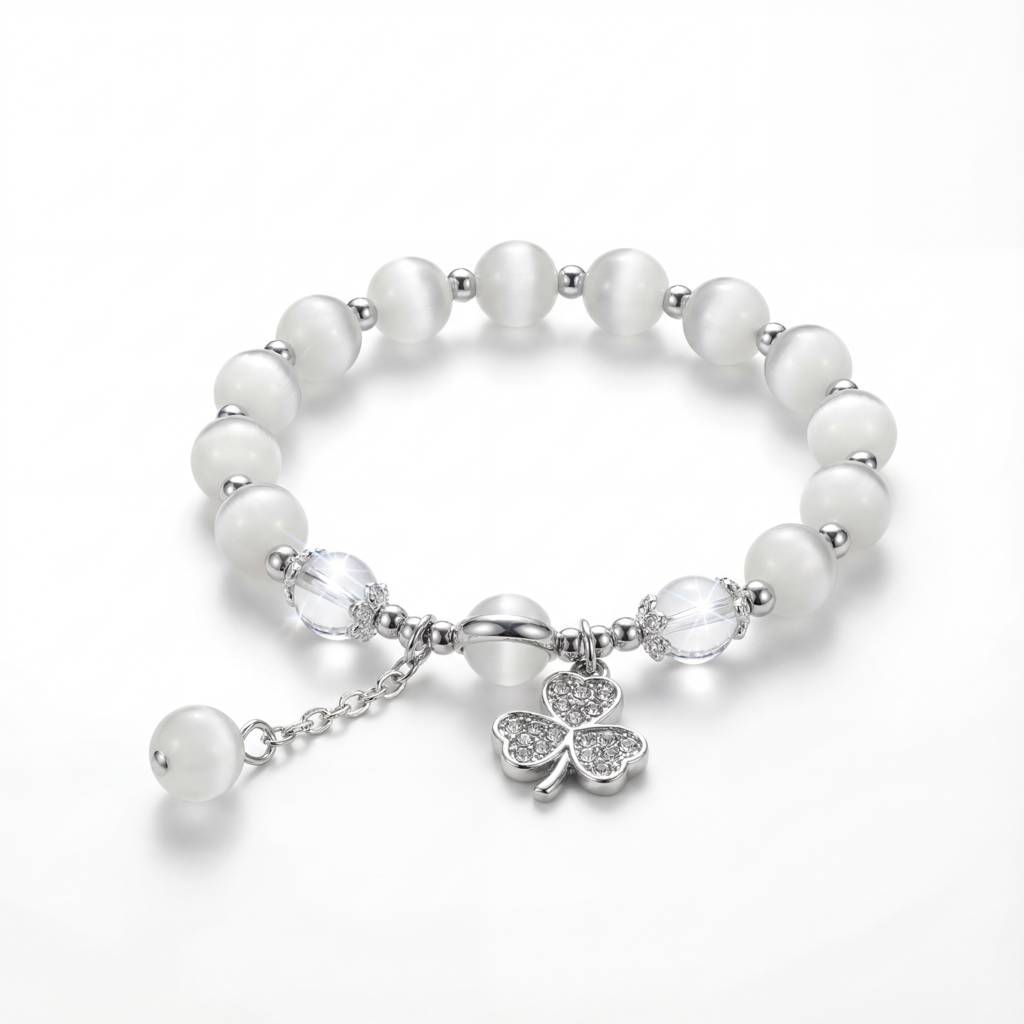 Korean Pavé Clover Charm Bracelet : YUFSBR216