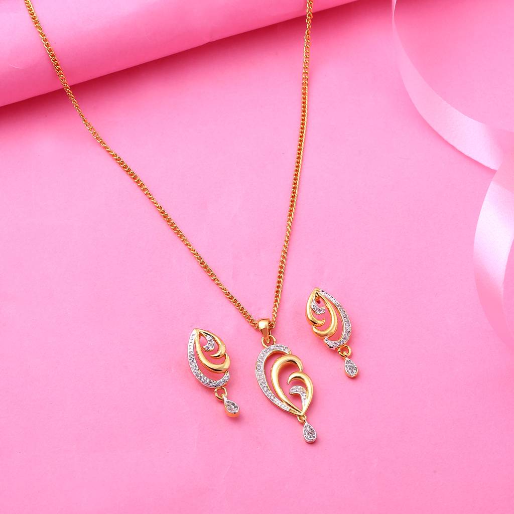 Estele Gold & Rhodium Plated Trendy Pendant Necklace Set With White Stones For Women : AD-002NKER