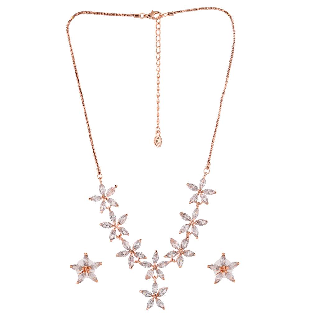 Estele Rose Gold Plated Cz Marquise Star Necklace For Women (Set Of 2) : AD-288NKER