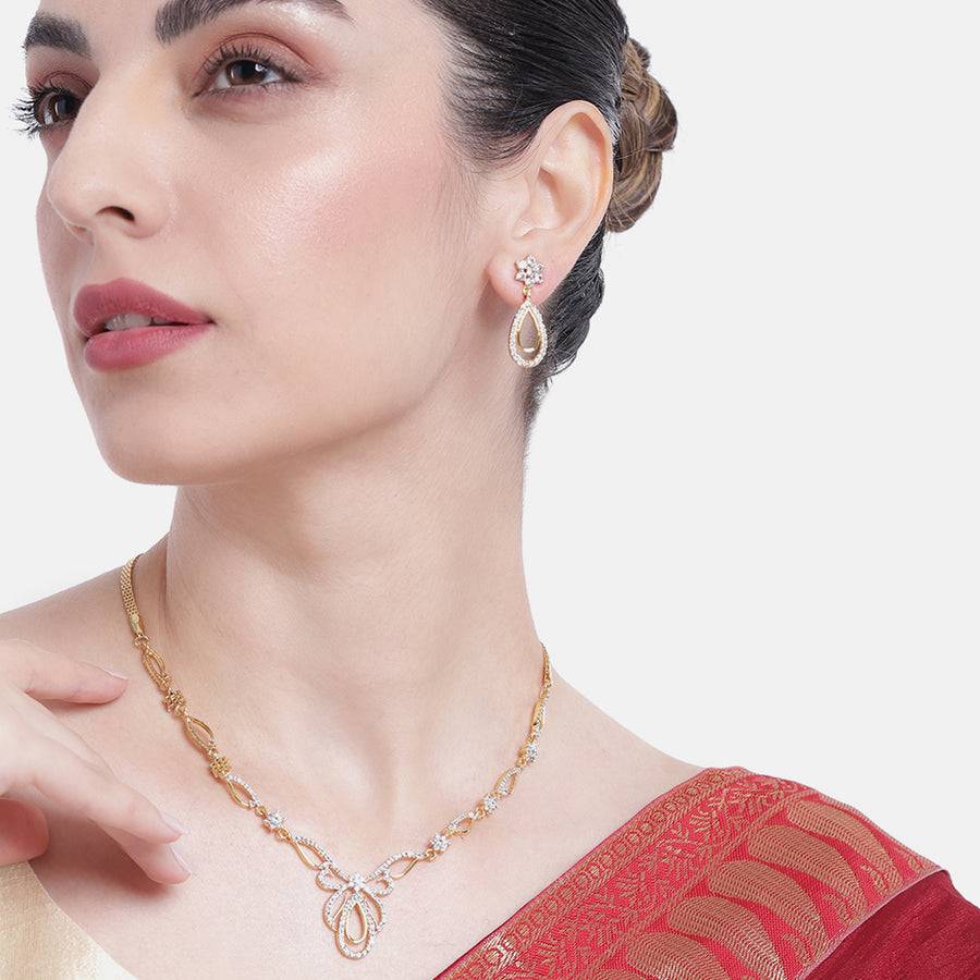Estele Gold Plated Cz Beautiful Oval Designer Necklace Set For Women : AD-434NKER