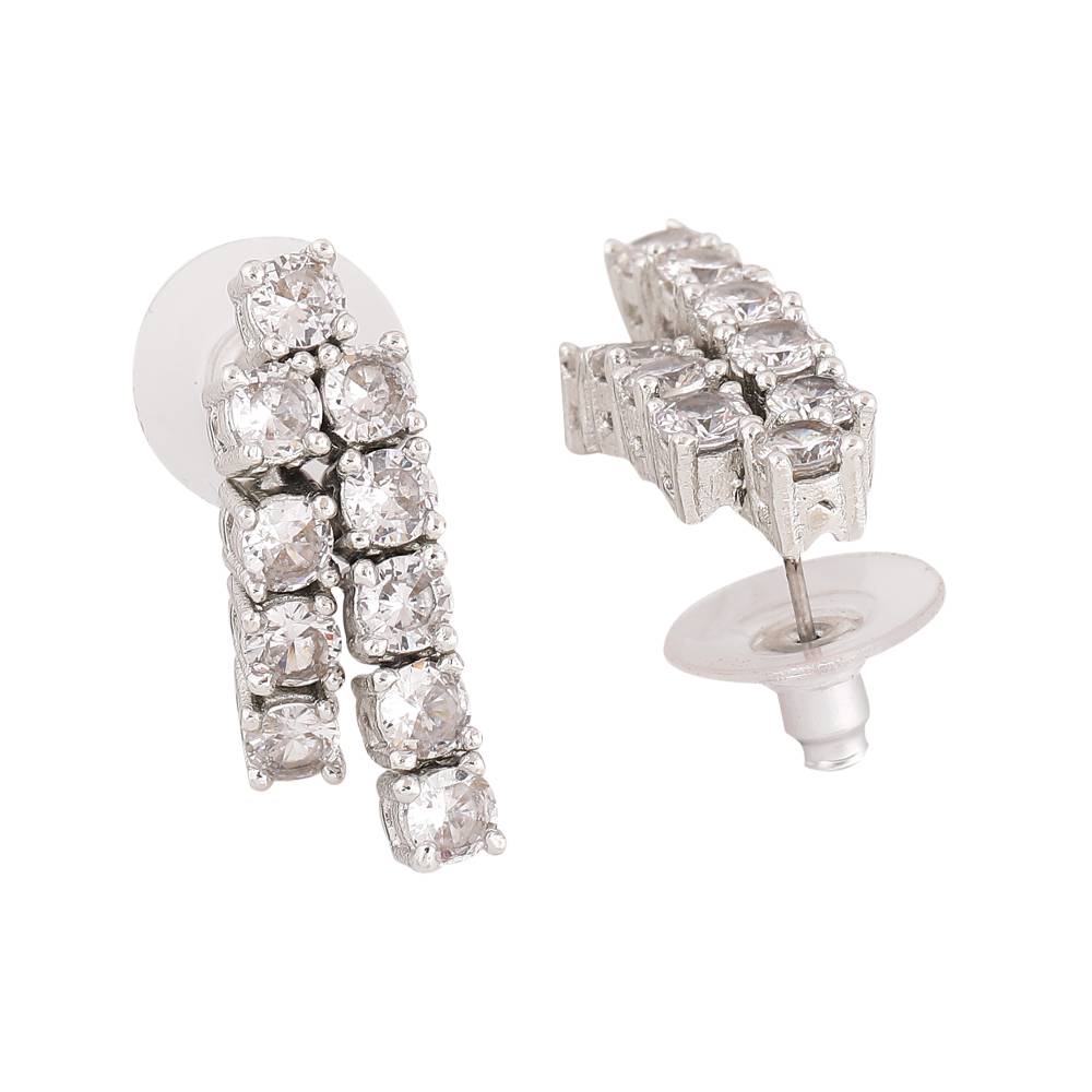 Estele Rhodium Plated Cz Classic Double Line Necklace For Women (Set Of 2) : AD-676-IRNKER