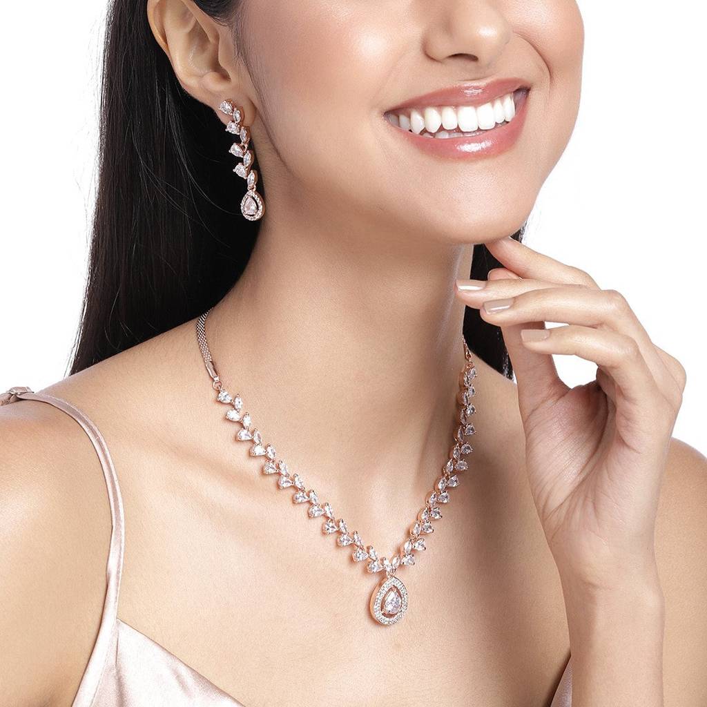 Estele Rose Gold Plated Cz Fascinating Necklace Set For Women : AD-677-RGNKER