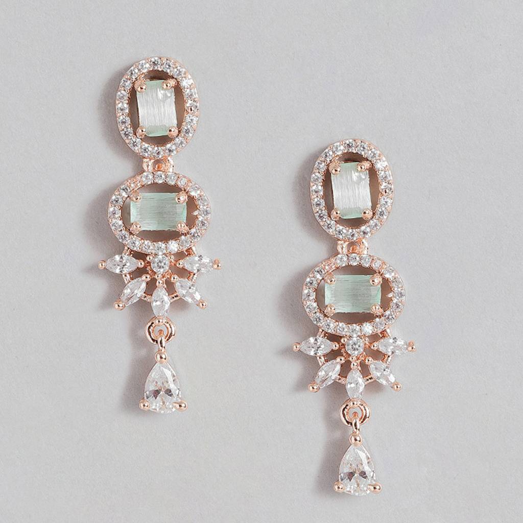 Estele Rose Gold Plated Cz Charming Earrings With Mint Green Crystals For Women : AD-700-RG-MGERER