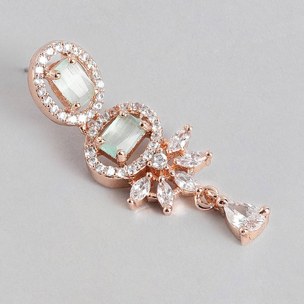 Estele Rose Gold Plated Cz Charming Earrings With Mint Green Crystals For Women : AD-700-RG-MGERER