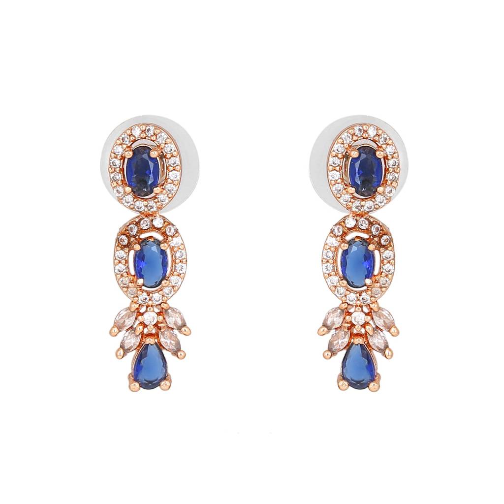 Estele Rose Gold Plated Cz Shimmering Drop Earrings For Women : AD-701-RG-BLERER