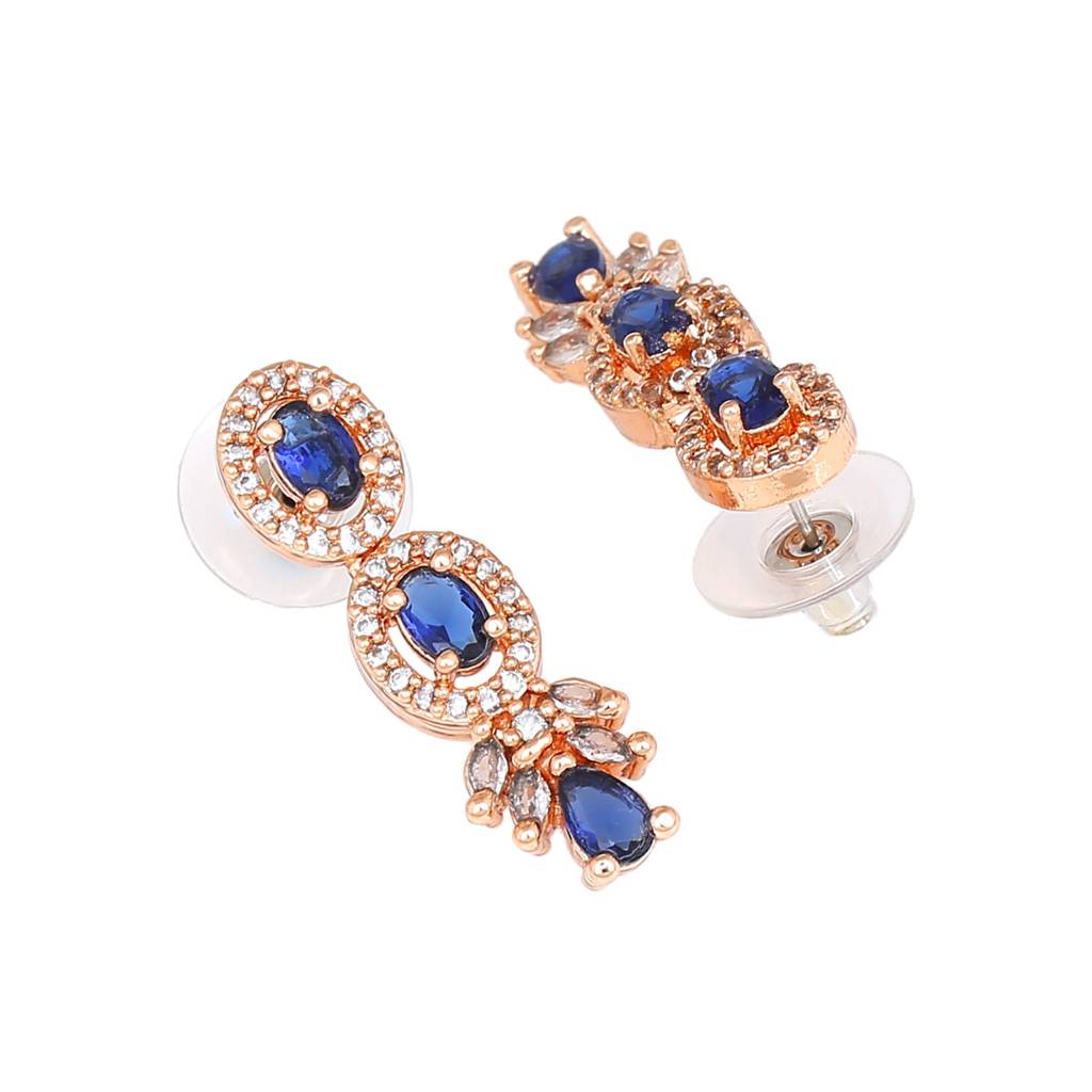 Estele Rose Gold Plated Cz Shimmering Drop Earrings For Women : AD-701-RG-BLERER