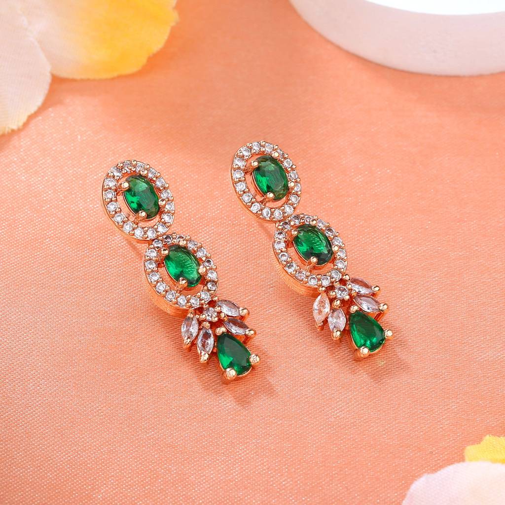Estele Rose Gold Plated Cz Shimmering Drop Earrings For Women : AD-701-RG-GNERER