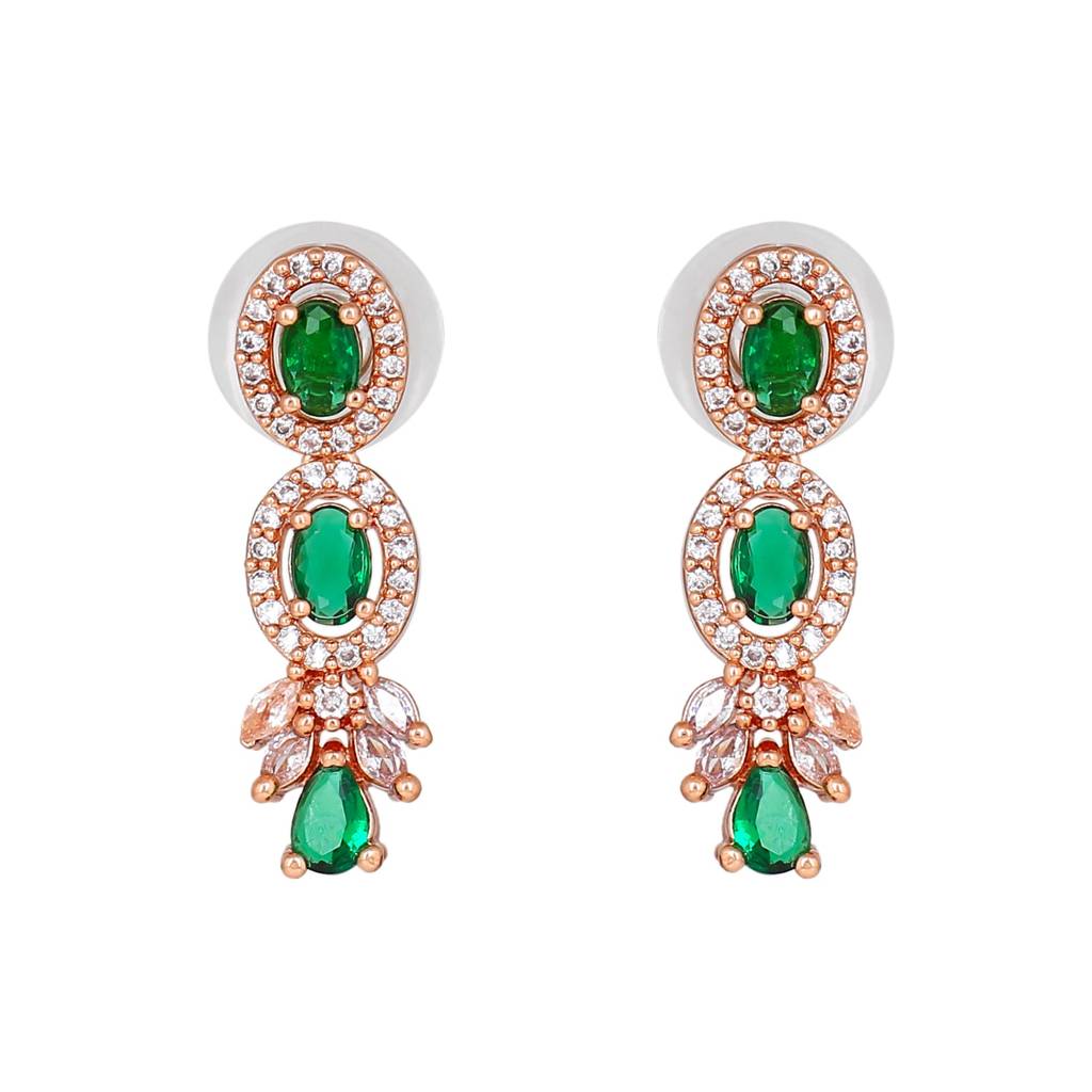 Estele Rose Gold Plated Cz Shimmering Drop Earrings For Women : AD-701-RG-GNERER