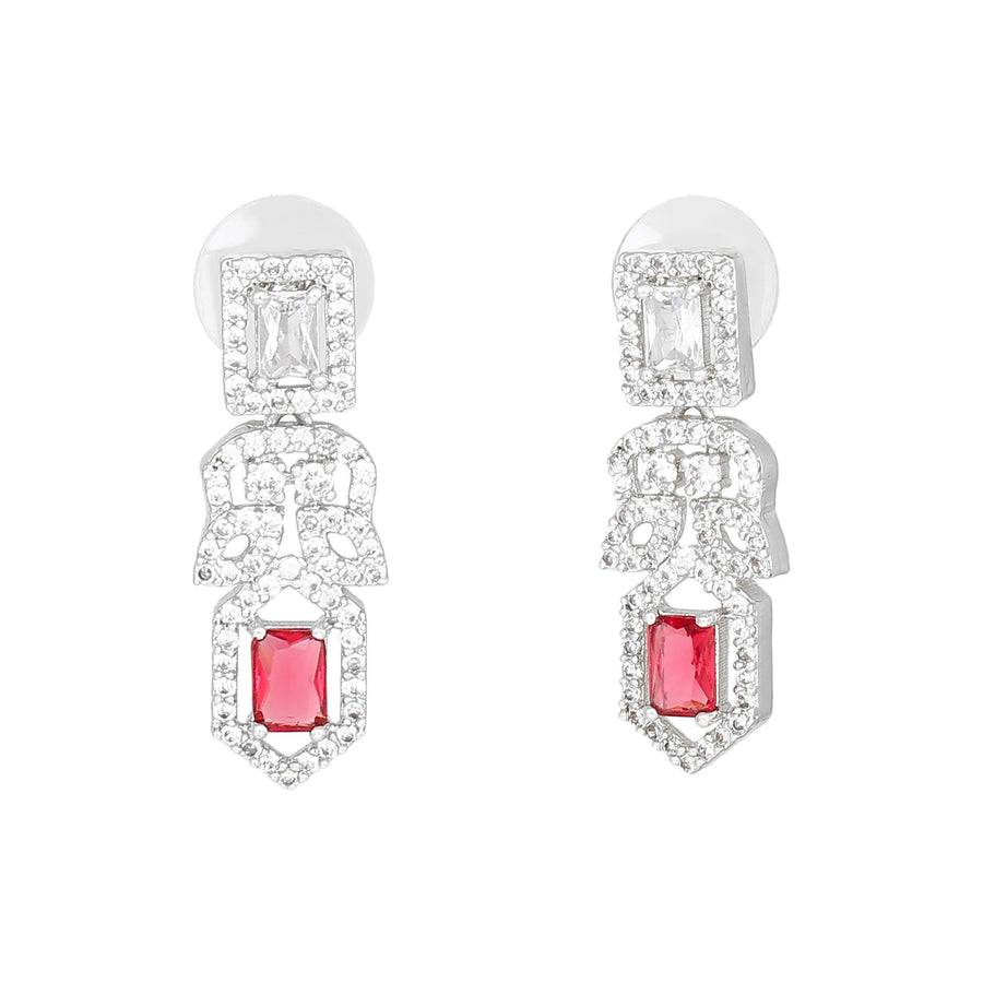 Estele Rhodium Plated Cz Sparkling Designer Earrings With Tourmaline Pink Crystals For Women : AD-703-IR-TPERER
