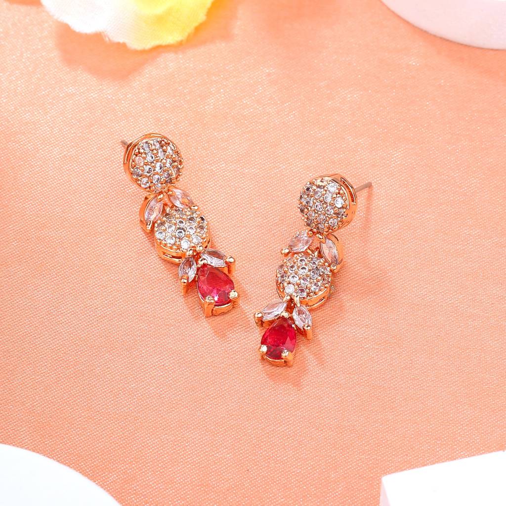 Estele Rose Gold Plated Cz Twinkling Drop Earrings Women : AD-705-RG-TPERER