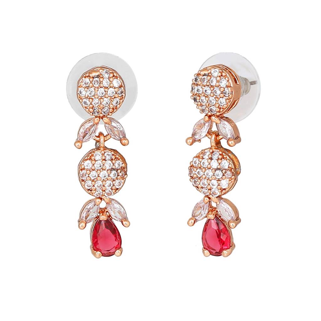 Estele Rose Gold Plated Cz Twinkling Drop Earrings Women : AD-705-RG-TPERER
