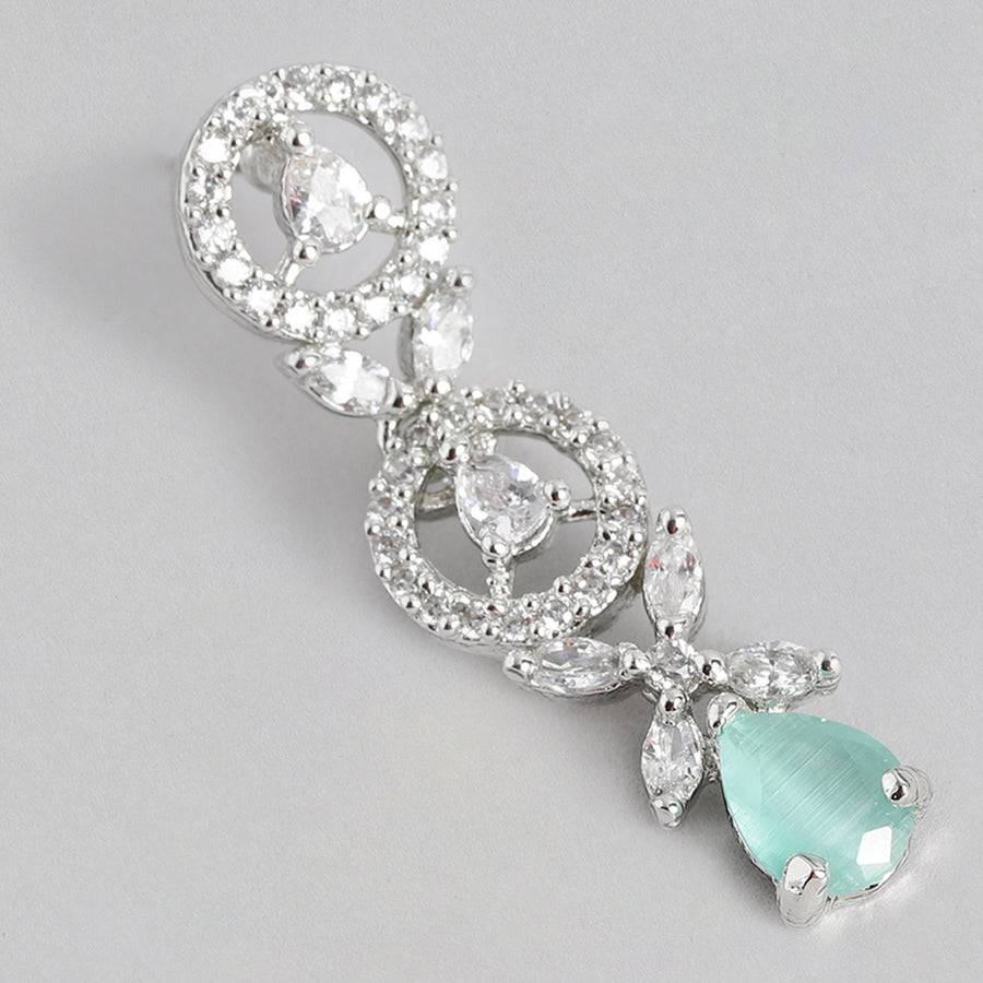 Estele Rhodium Plated Cz Classic Designer Drop Earrings With Mint Green Stones For Women : AD-706-IR-MGERER