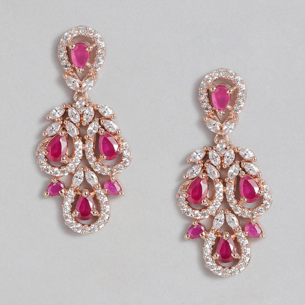 Estele Rose Gold Plated Cz Gorgeous Drop Earrings With Ruby Stones For Women : AD-710-RG-RBERER