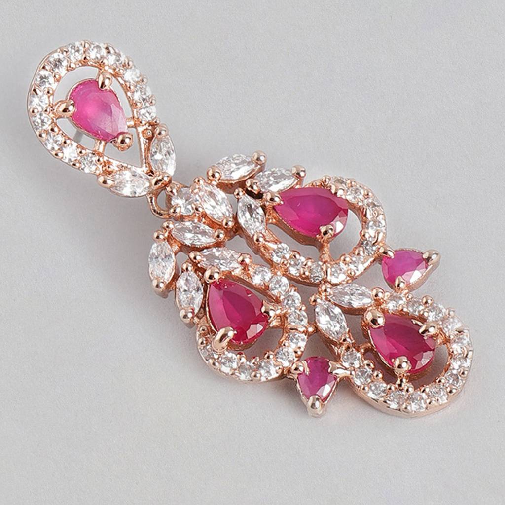 Estele Rose Gold Plated Cz Gorgeous Drop Earrings With Ruby Stones For Women : AD-710-RG-RBERER