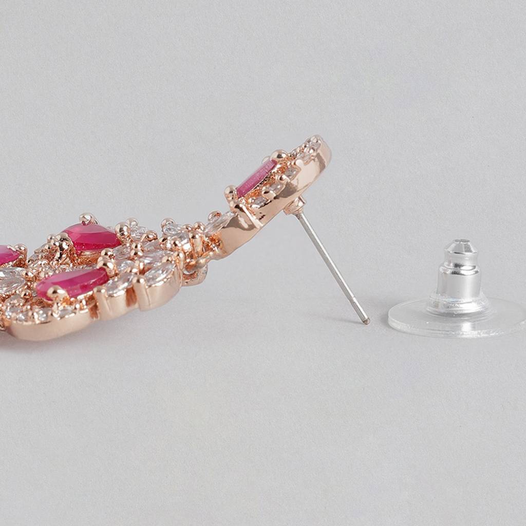 Estele Rose Gold Plated Cz Gorgeous Drop Earrings With Ruby Stones For Women : AD-710-RG-RBERER