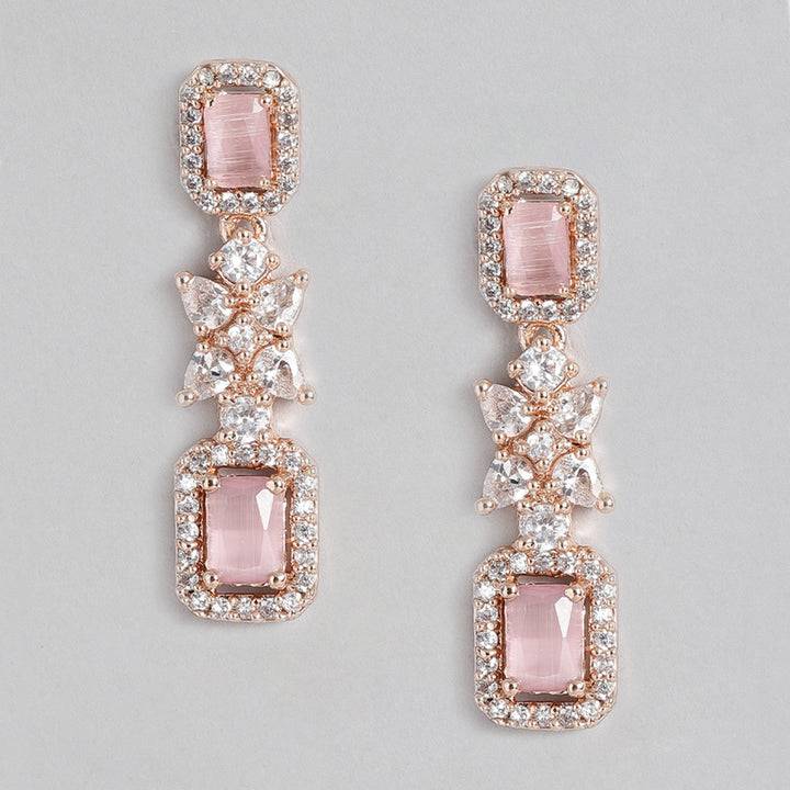 Estele Rose Gold Plated Cz Sparkling Earrings With Mint Pink Stone For Women : AD-712-RG-MPERER