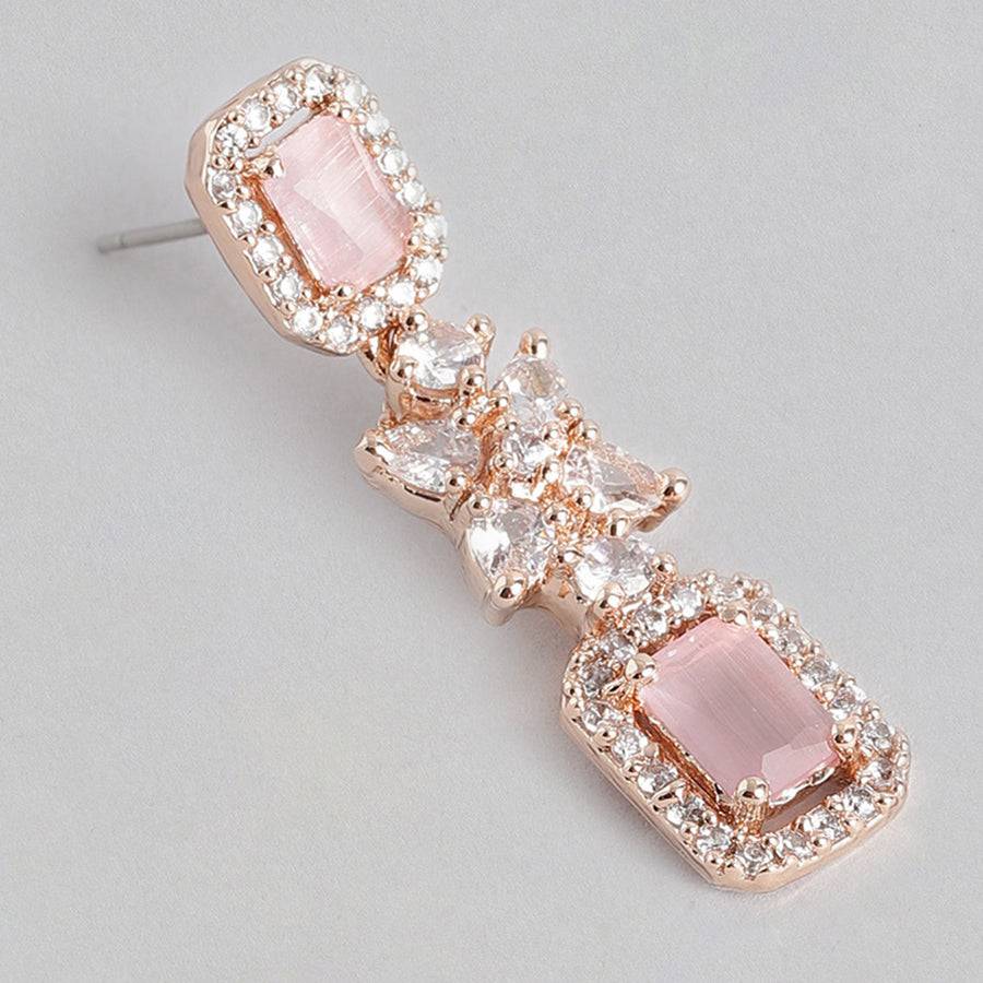 Estele Rose Gold Plated Cz Sparkling Earrings With Mint Pink Stone For Women : AD-712-RG-MPERER