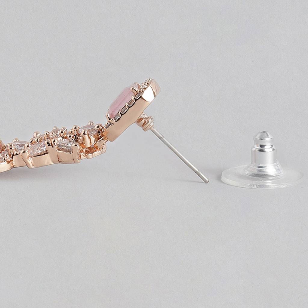 Estele Rose Gold Plated Cz Sparkling Earrings With Mint Pink Stone For Women : AD-712-RG-MPERER