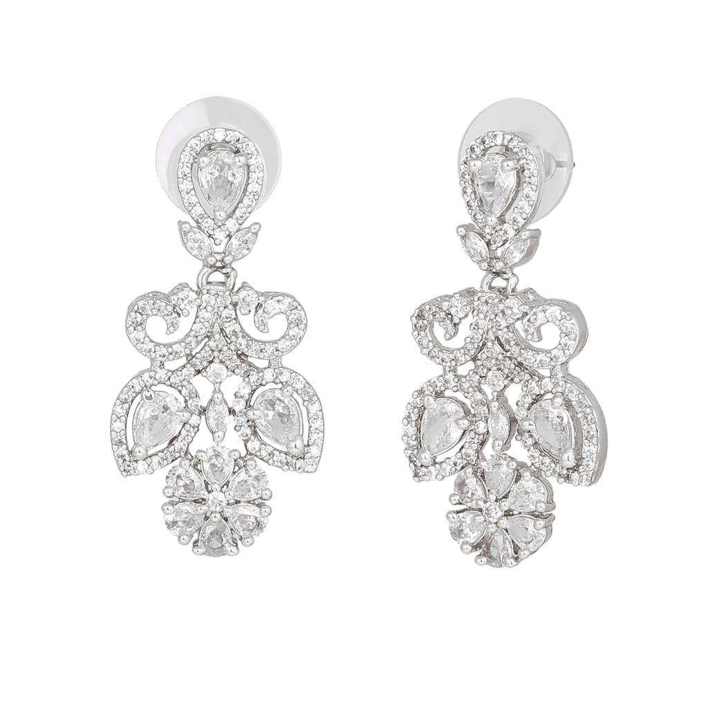 Estele Rhodium Plated Cz Marvelous Drop Earrings For Women : AD-718-IR-WEERER