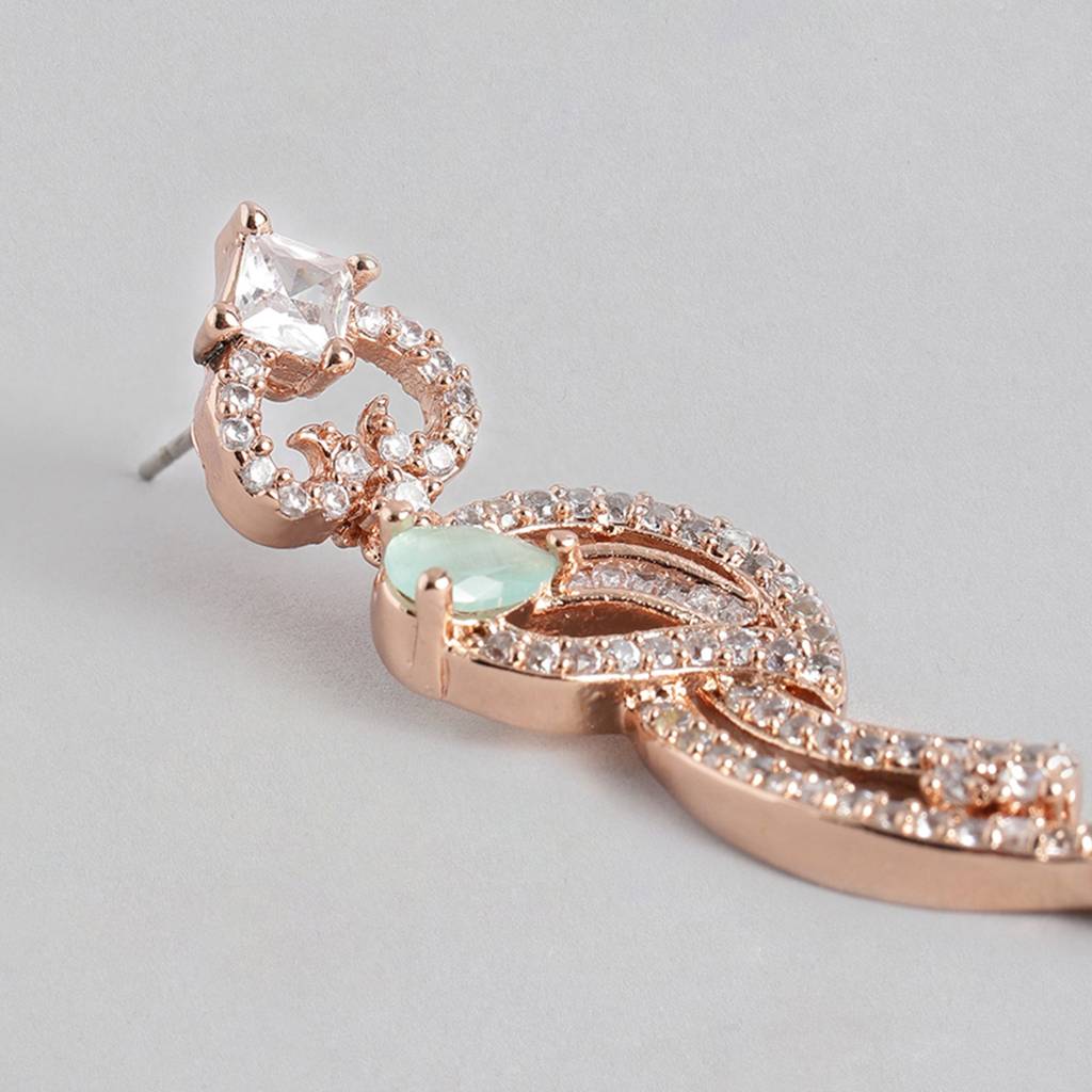Estele Rose Gold Plated Cz Glittering Drop Earrings With Mint Green Stones For Women : AD-720-RG-MGERER