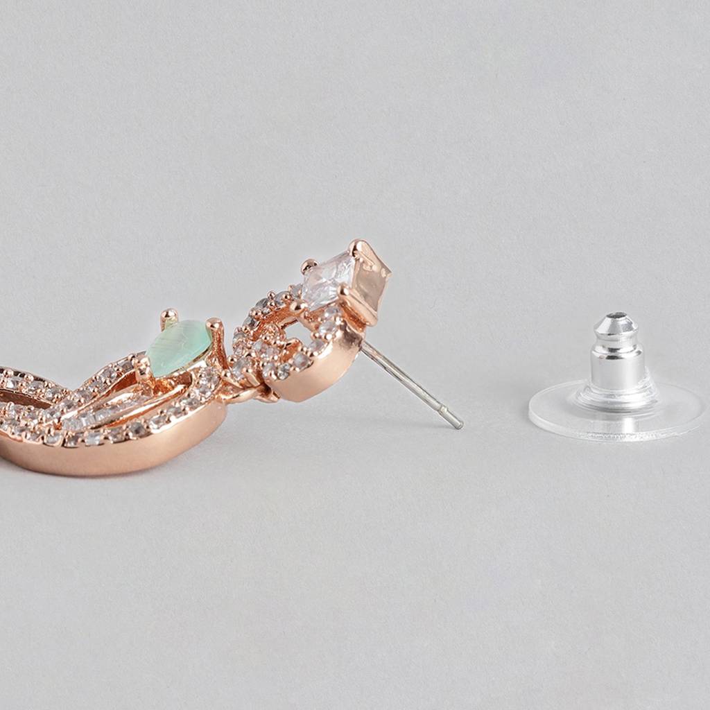 Estele Rose Gold Plated Cz Glittering Drop Earrings With Mint Green Stones For Women : AD-720-RG-MGERER