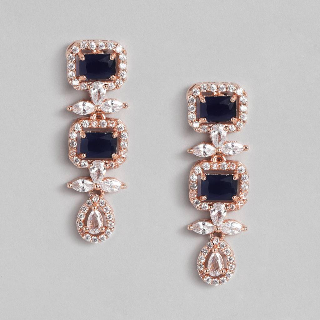 Estele Rose Gold Plated Cz Magnificent Earrings With Blue Stones For Women : AD-721-RG-BLERER