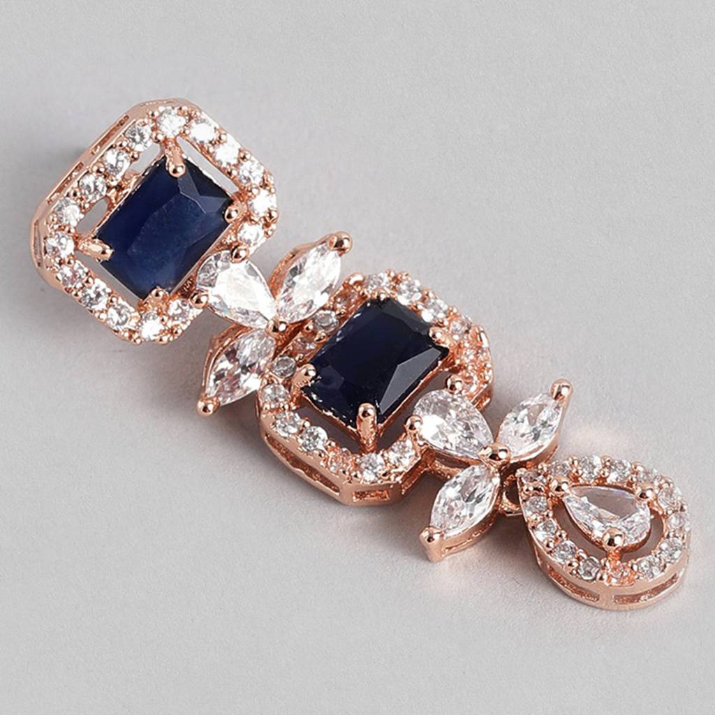 Estele Rose Gold Plated Cz Magnificent Earrings With Blue Stones For Women : AD-721-RG-BLERER