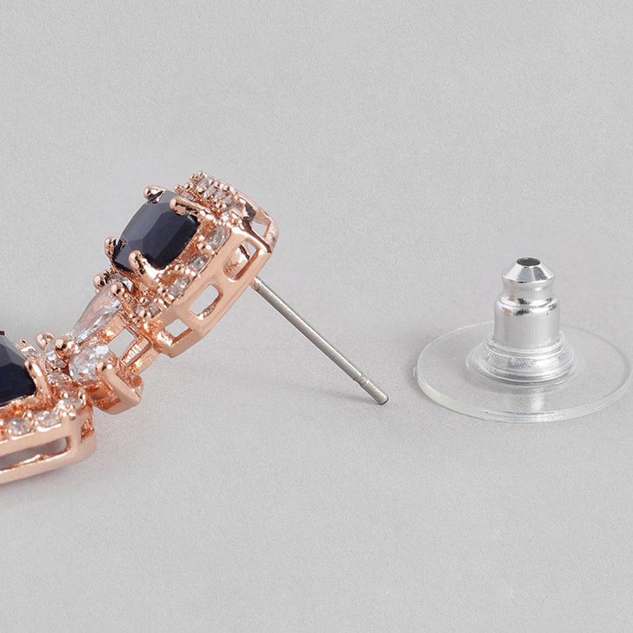 Estele Rose Gold Plated Cz Magnificent Earrings With Blue Stones For Women : AD-721-RG-BLERER