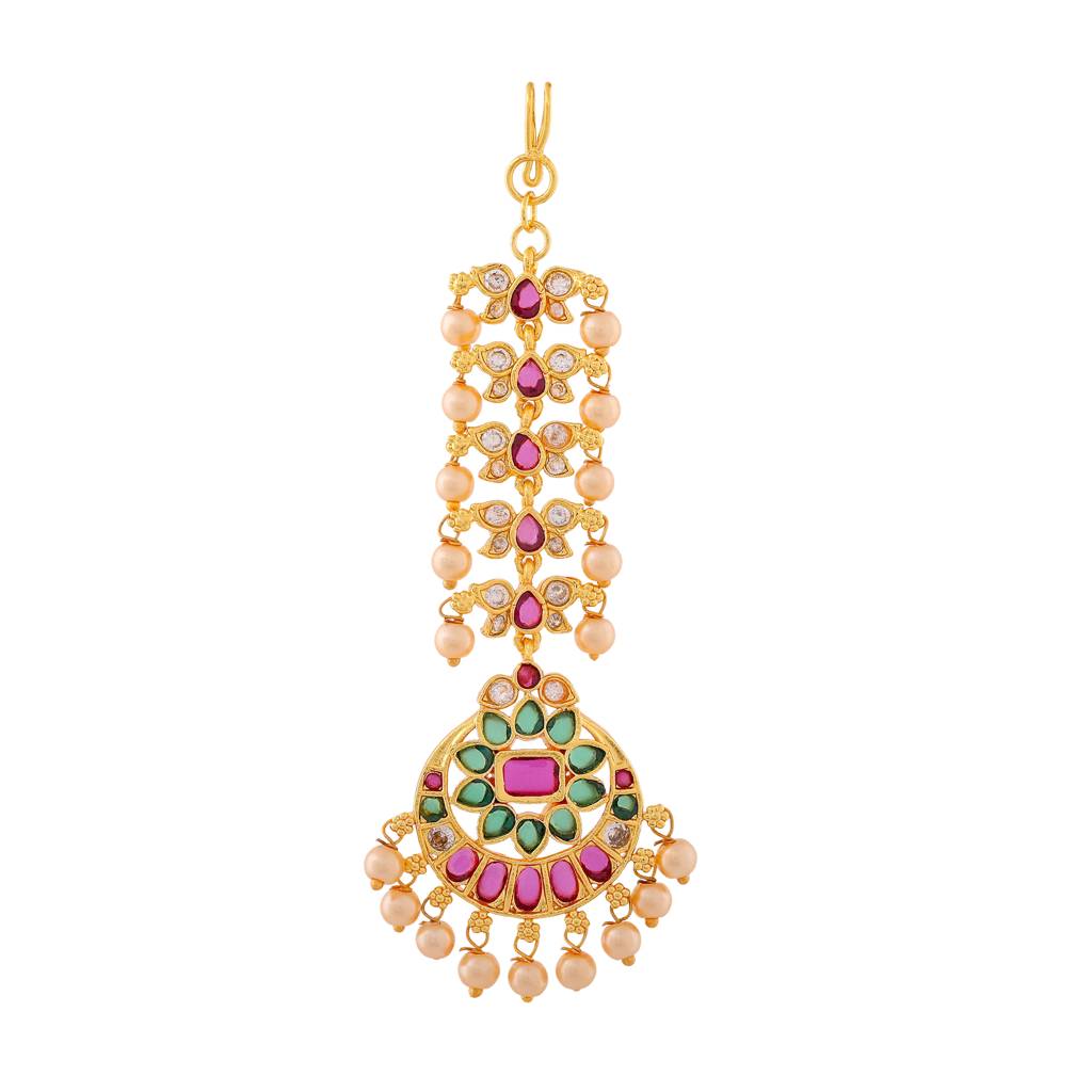 Estele Gold Plated Fascinating Flower Designer Maang Tikka With Pearls For Women : AD-MT-003-IGTIKAA