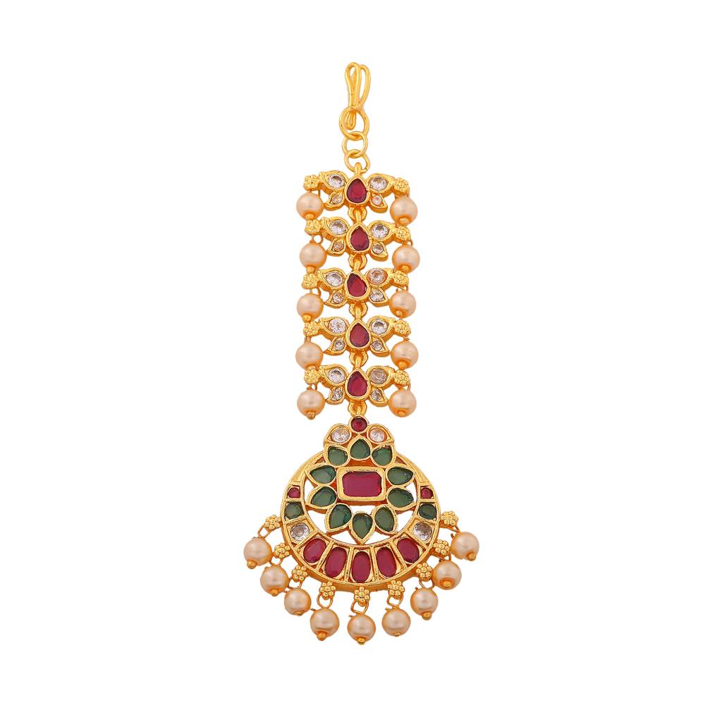 Estele Gold Plated Fascinating Flower Designer Maang Tikka With Pearls For Women : AD-MT-003-IGTIKAA