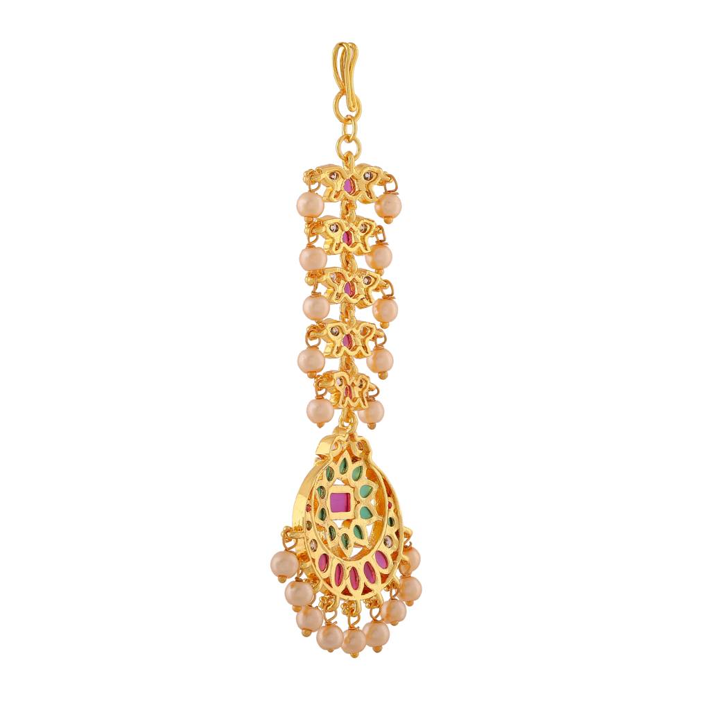 Estele Gold Plated Fascinating Flower Designer Maang Tikka With Pearls For Women : AD-MT-003-IGTIKAA