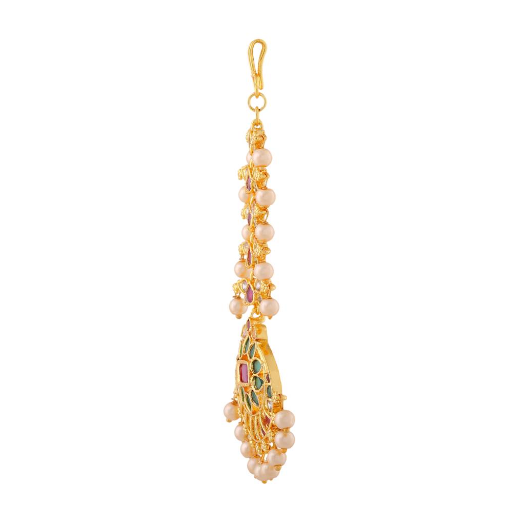 Estele Gold Plated Fascinating Flower Designer Maang Tikka With Pearls For Women : AD-MT-003-IGTIKAA