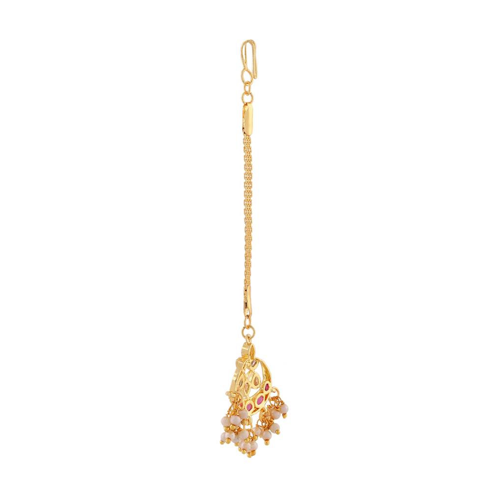 Estele Gold Plated Cz Gorgeous Designer Maang Tikka With Pearls For Women : AD-MT-009-IGTIKAA