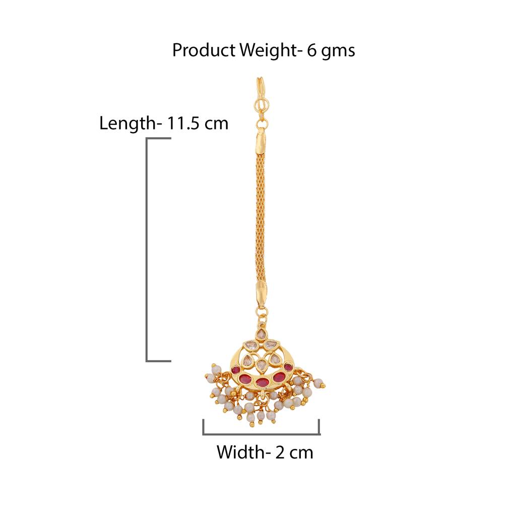 Estele Gold Plated Cz Gorgeous Designer Maang Tikka With Pearls For Women : AD-MT-009-IGTIKAA