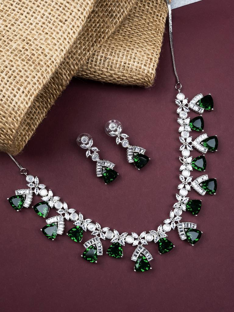 Cz Ad Necklace Set For Glamorous Lookâ : AD127GREEN