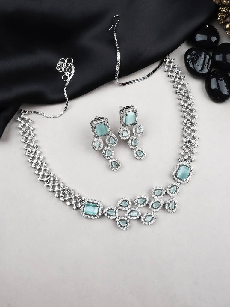Ad Studded Leaf Necklace Setâ : AD135MINT