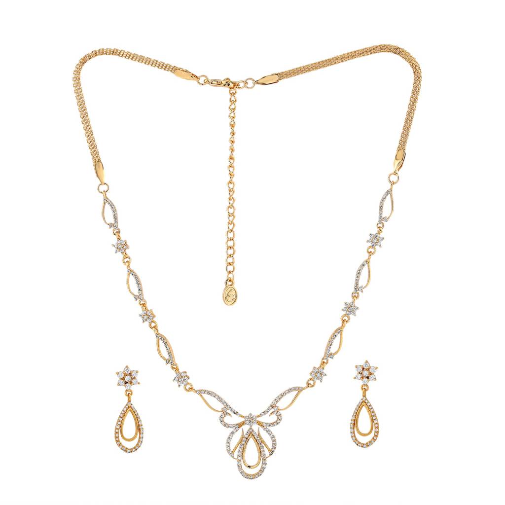 Estele Gold Plated Cz Beautiful Oval Designer Necklace Set For Women : AD-434NKER