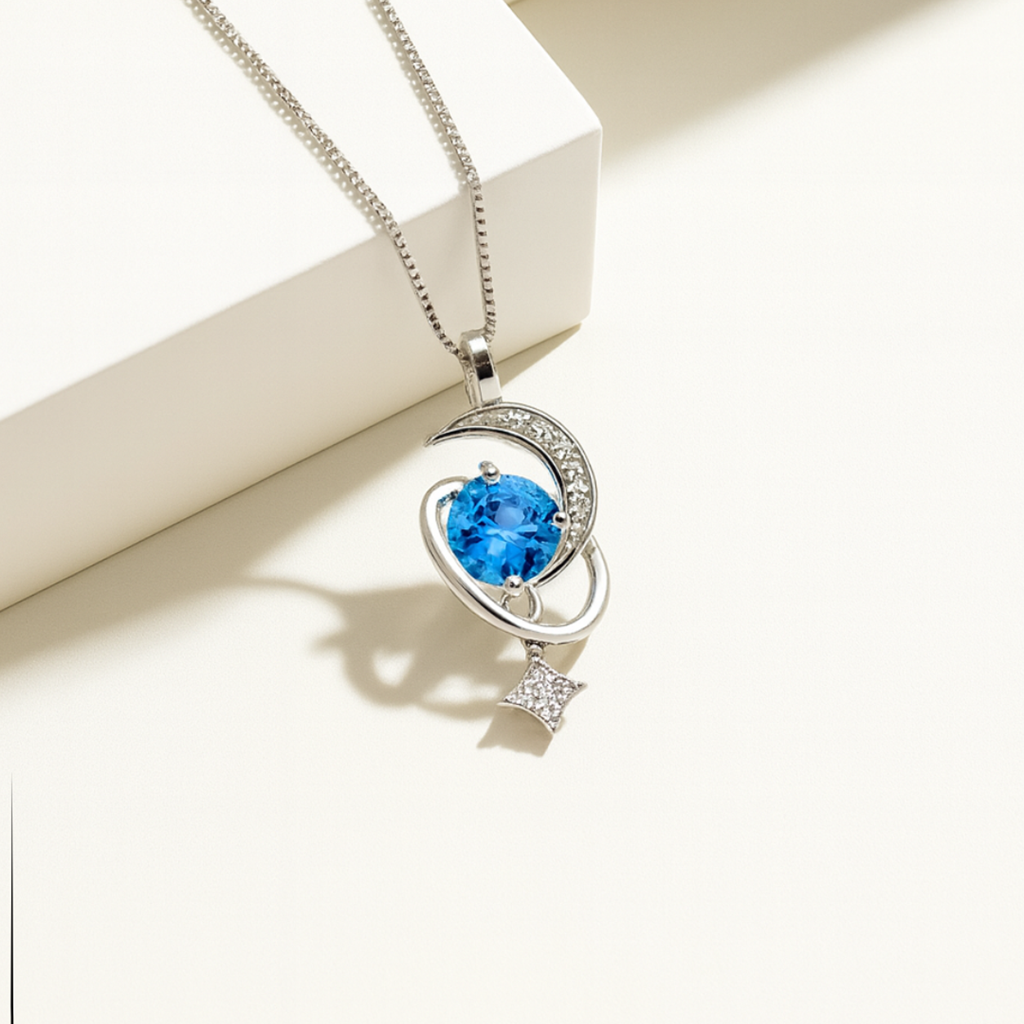 925 Silver Celestial Blue Topaz Pendant For Women : S-P-R-090